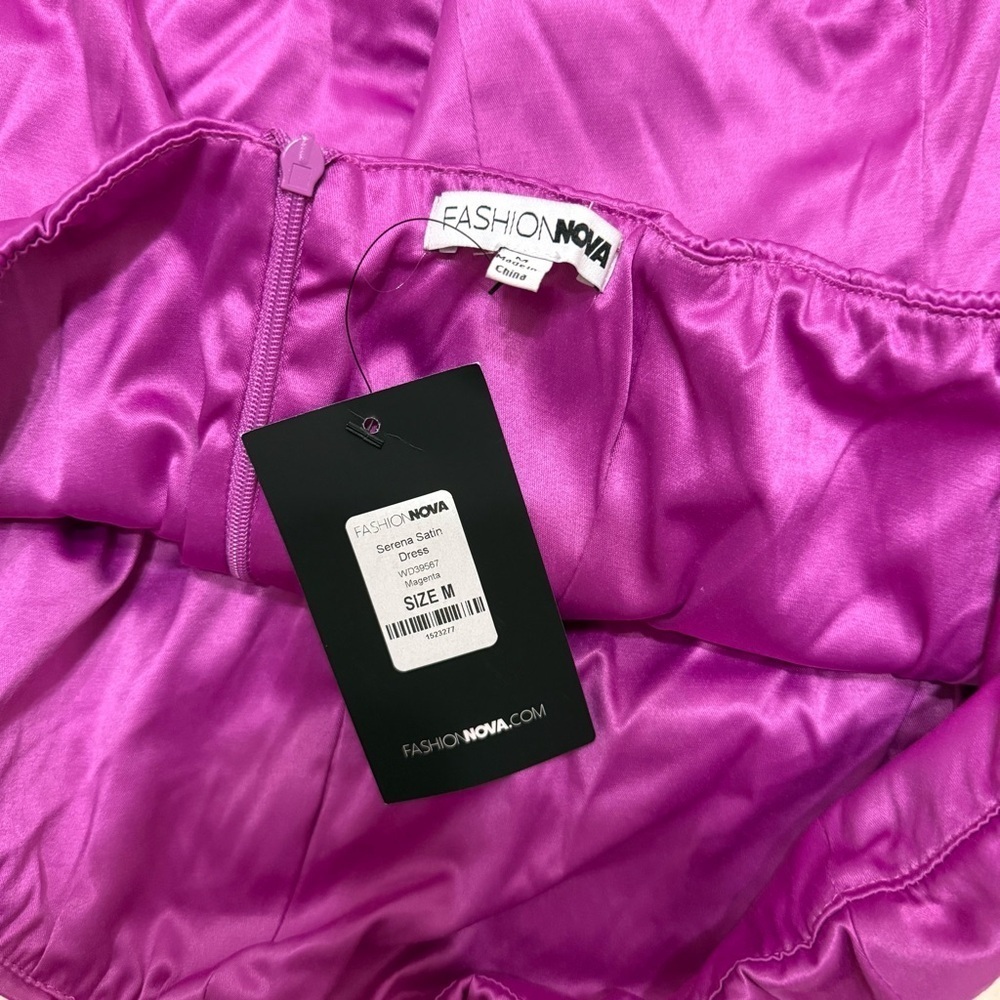 Fashion Nova Strapless Fuchsia Dress Medium Serena Satin Dress - Picture 3 of 3